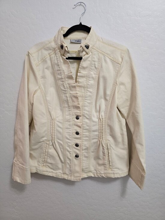 Chico's Jackets & Blazers - Chicos Platinum Button-Up Off White/Beige Jacket Size 2 Mandarin Collar